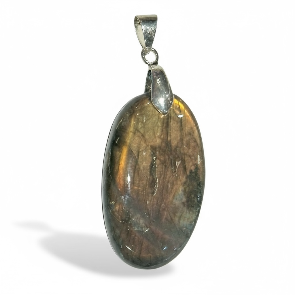 Pendentif labradorite rose orangée Madagascar AA+
