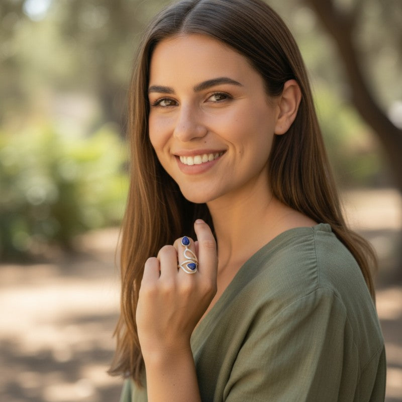 Bague réglable Lapis Lazuli Afghanistan AA argent 925