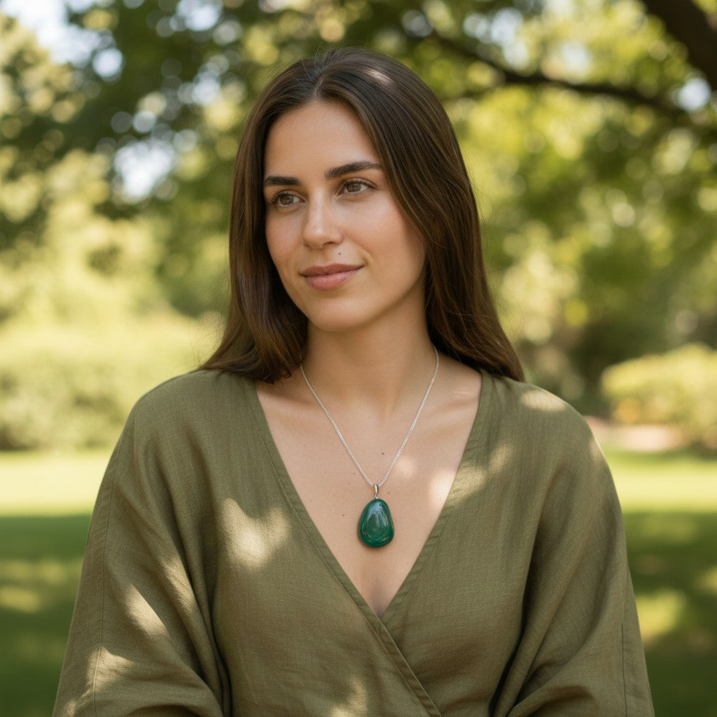 Pendentif malachite Congo A pierre roulée boucle argent 925