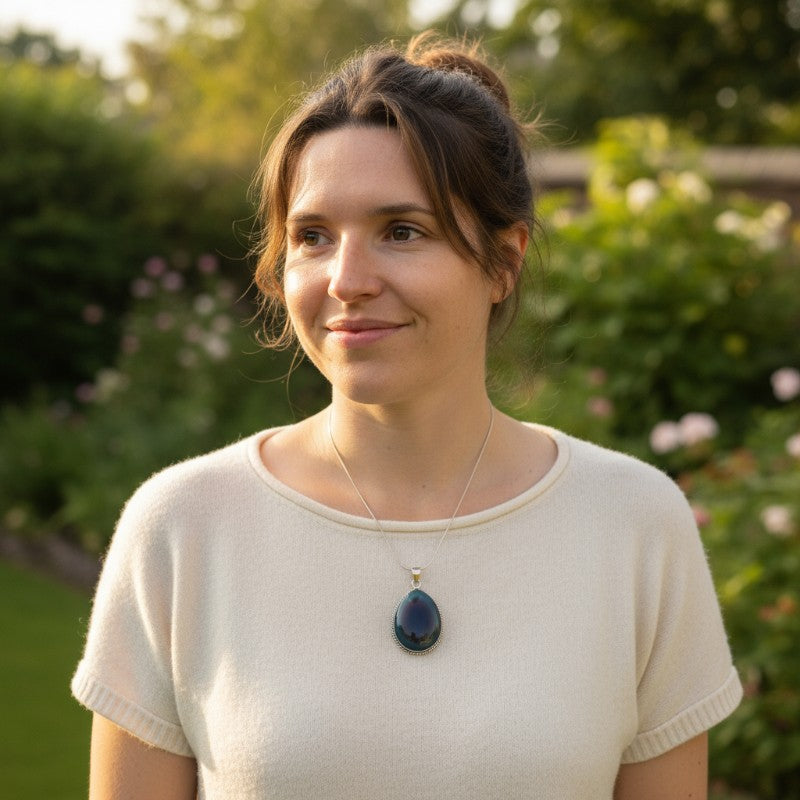 Celestial eye obsidian pendant Mexico AAA silver 925