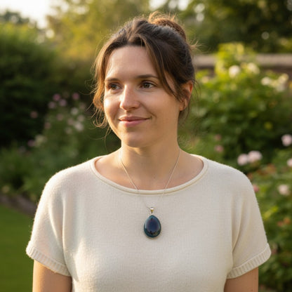 Celestial eye obsidian pendant Mexico AAA silver 925