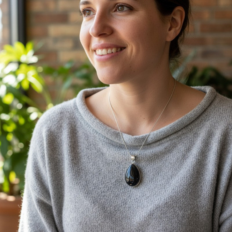 Celestial eye obsidian pendant Mexico AAA silver 925