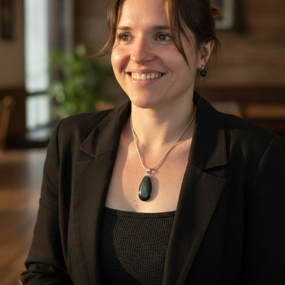 Celestial eye obsidian pendant Mexico AAA silver 925