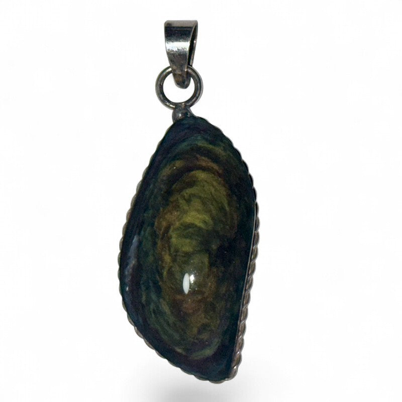 Pendentif obsidienne mentogochol sertie Mexique AAA argent 925