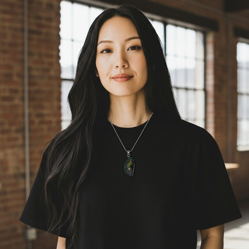 Pendentif obsidienne mentogochol sertie Mexique AAA argent 925