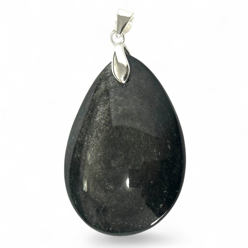 Pendentif obsidienne argentée Mexique AAA acier inoxydable
