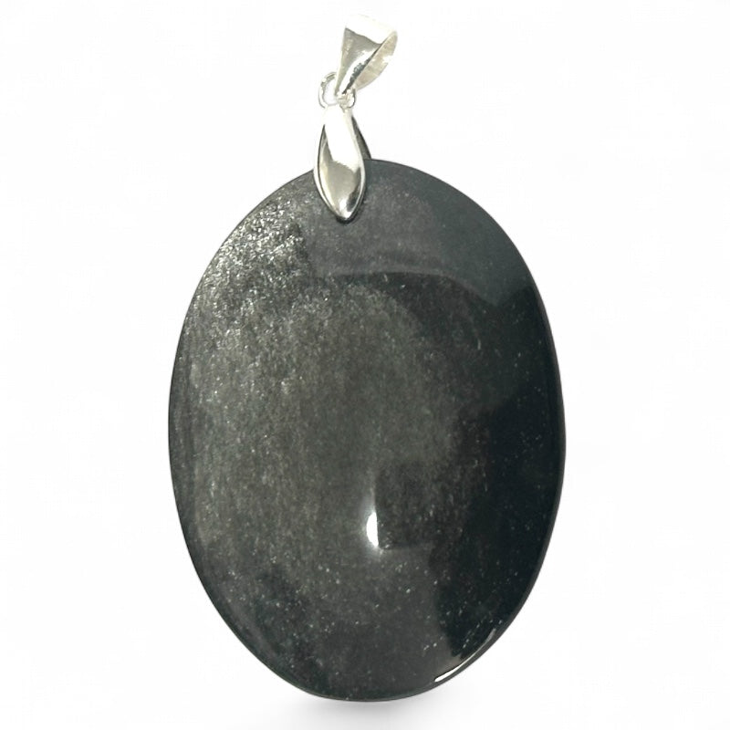 Pendentif obsidienne argentée Mexique AAA acier inoxydable