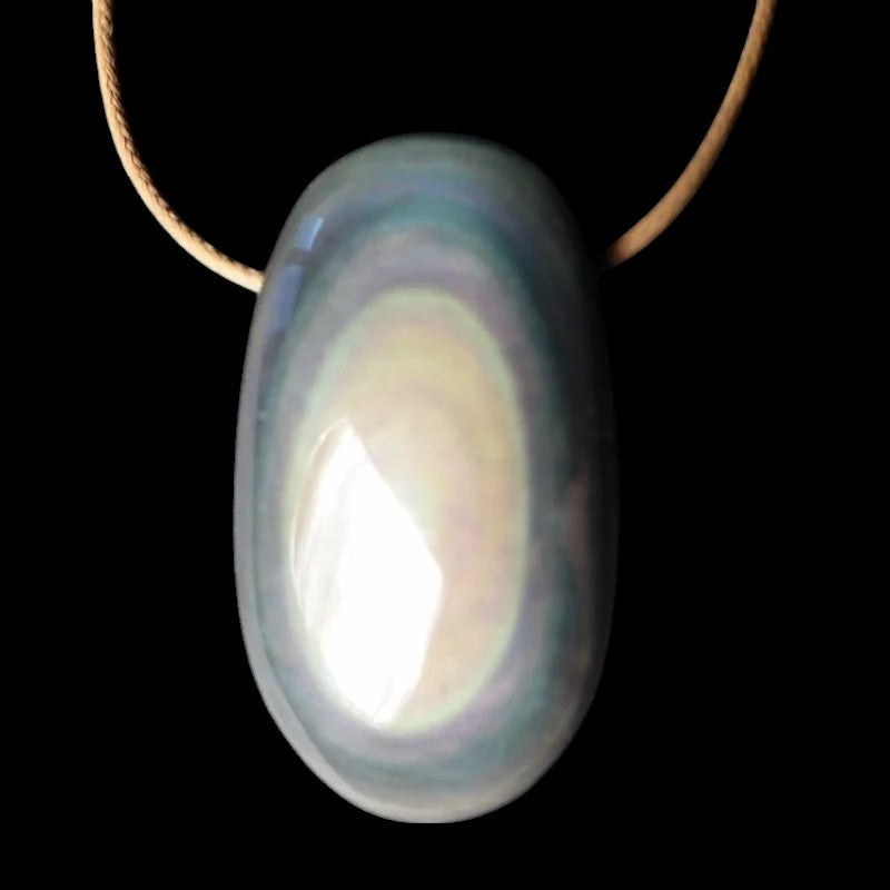 Pendentif obsidienne oeil céleste Mexique AAA pierre trouée + cordon