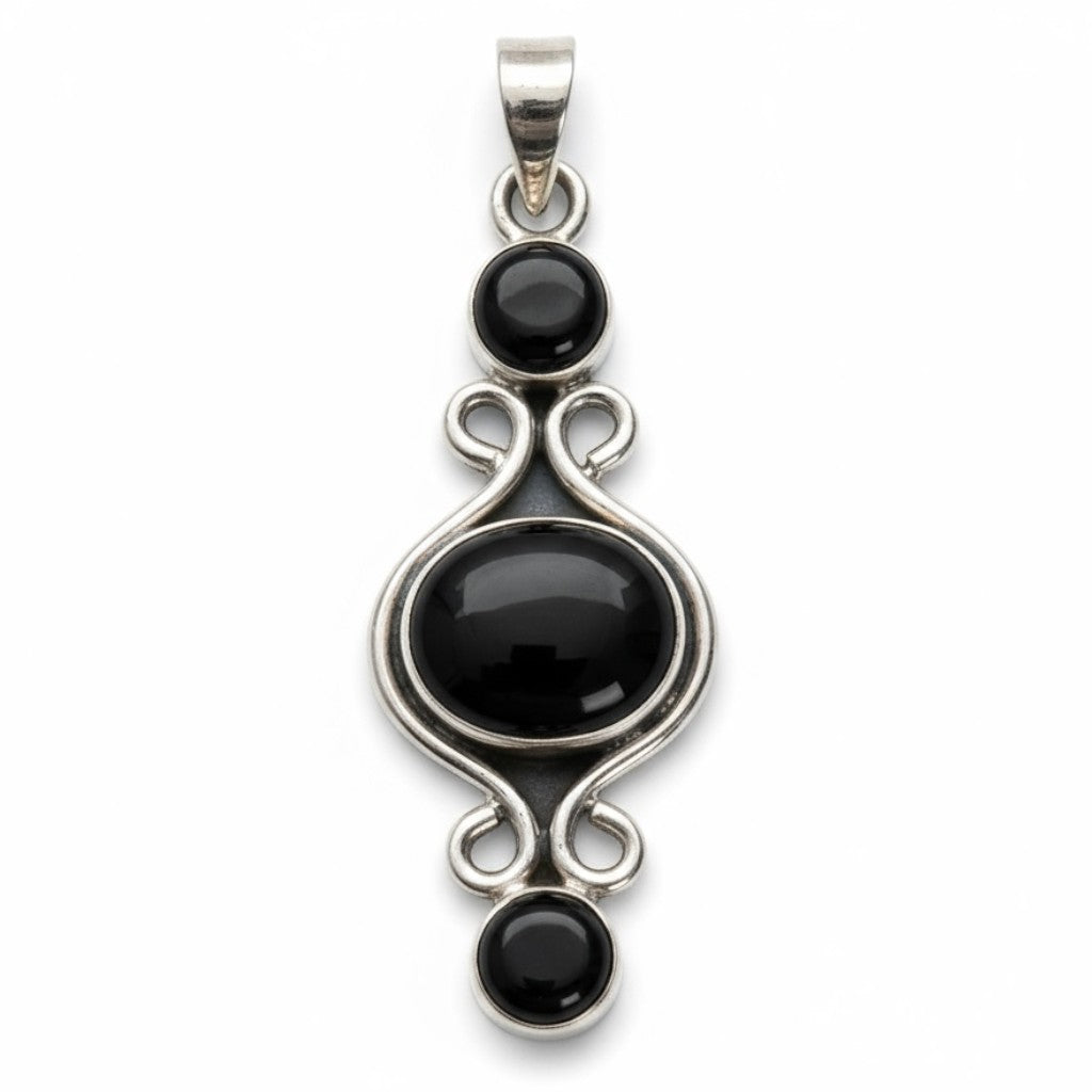 Pendentif onyx noir Brésil AA argent 925