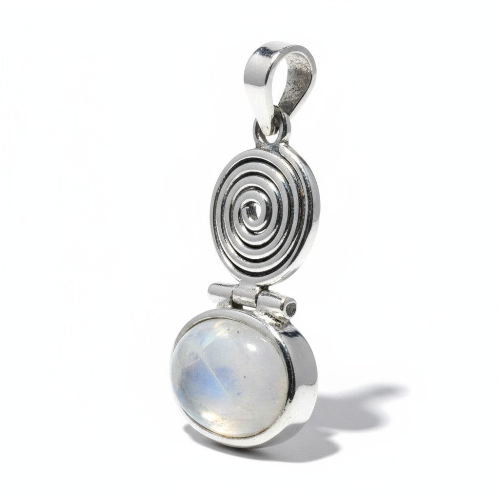 Pendentif pierre de lune arc en ciel (péristérite) Inde AA argent 925