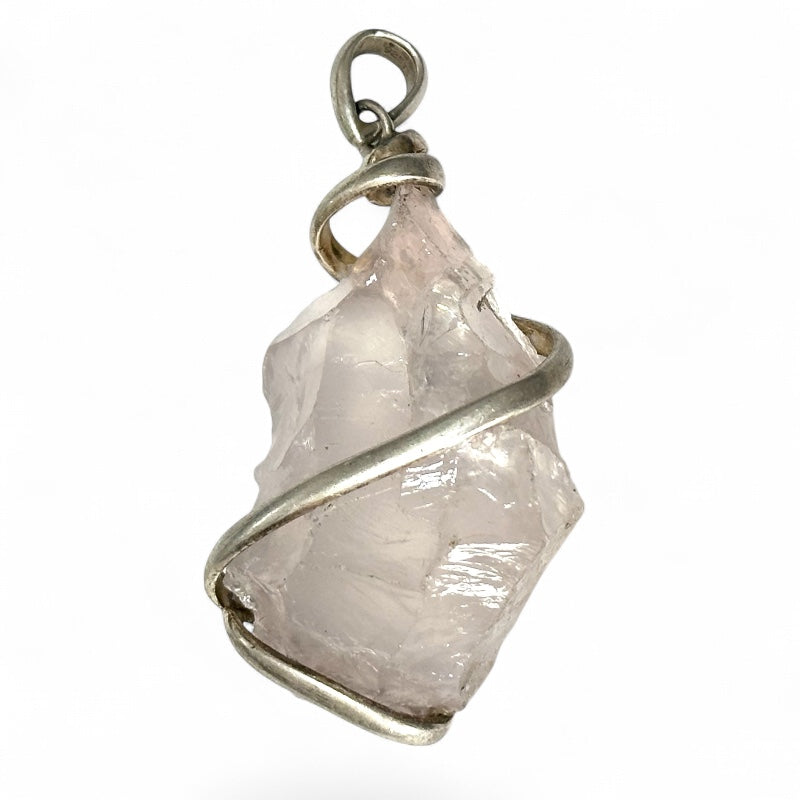 Pendentif quartz rose brute Brésil A acier inoxydable
