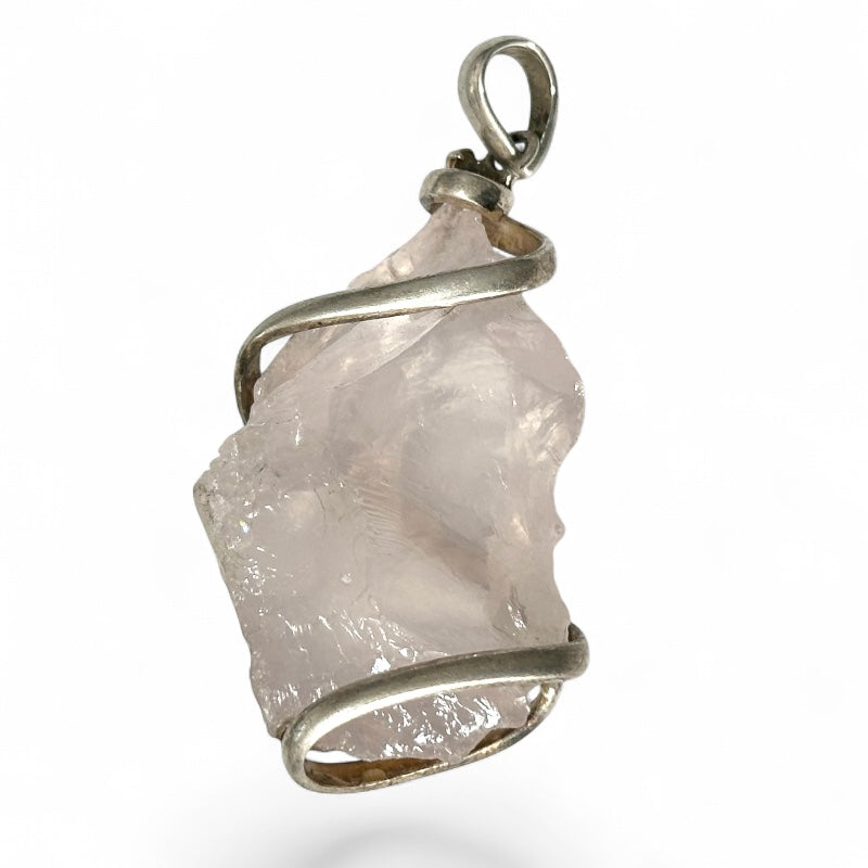 Pendentif quartz rose brute Brésil A acier inoxydable