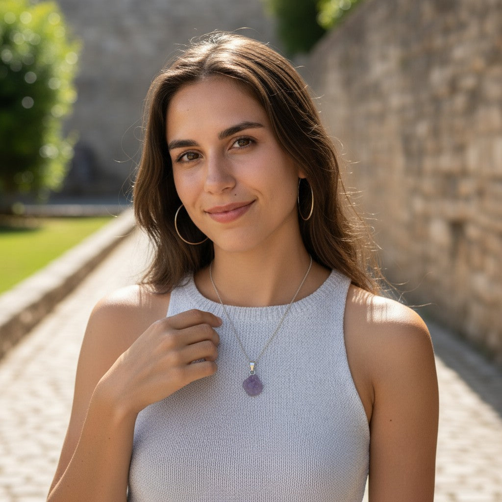 Pendentif scapolite violette Inde AA boucle argent 925