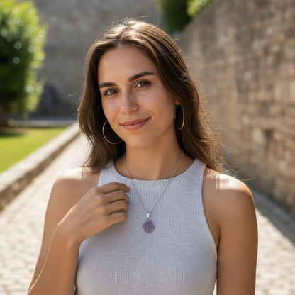 Pendentif scapolite violette Inde AA boucle argent 925