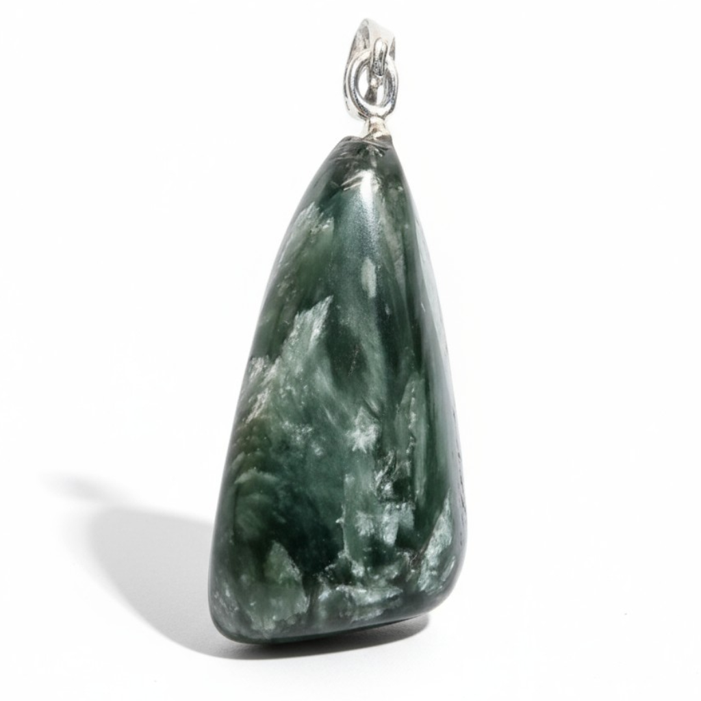 Pendentif séraphinite Russie A pierre roulée boucle argent 925