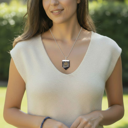 Pendentif shungite Fleur de Lotus plaqué argent