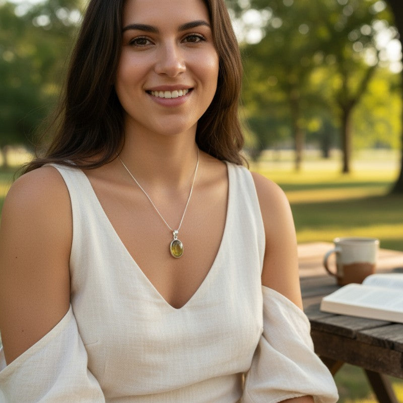 Yellow tourmaline pendant Brazil A silver 925