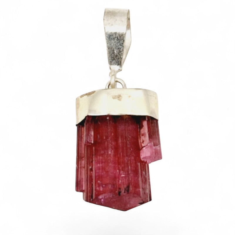 Pink tourmaline pendant on quartz Brazil AA silver 925