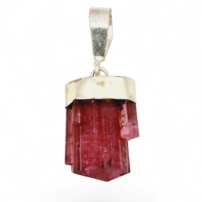 Pink tourmaline pendant on quartz Brazil AA silver 925