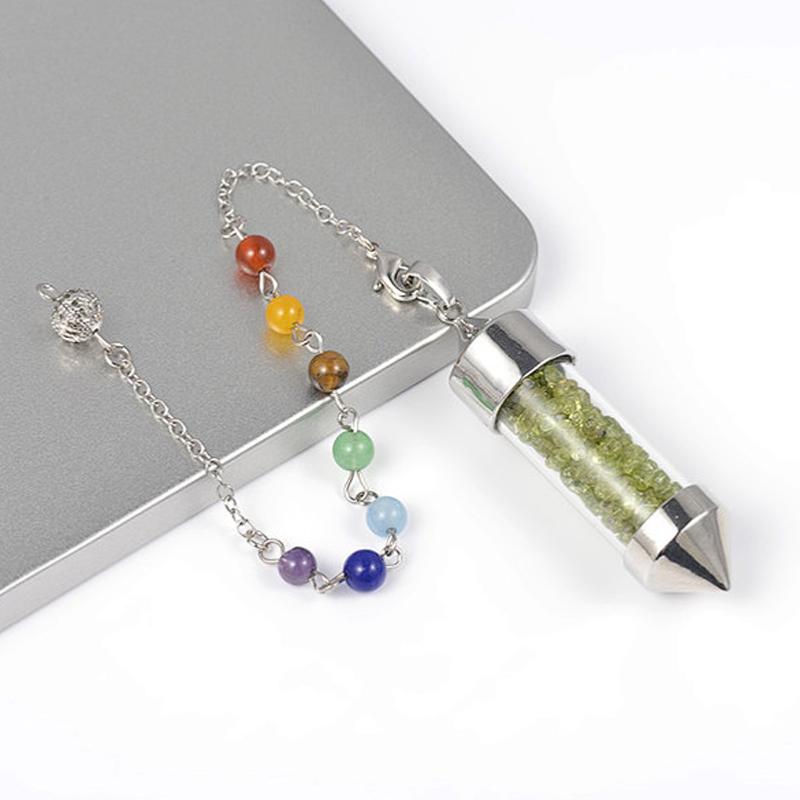 Pendule 7 chakras acier péridot Etats-Unis