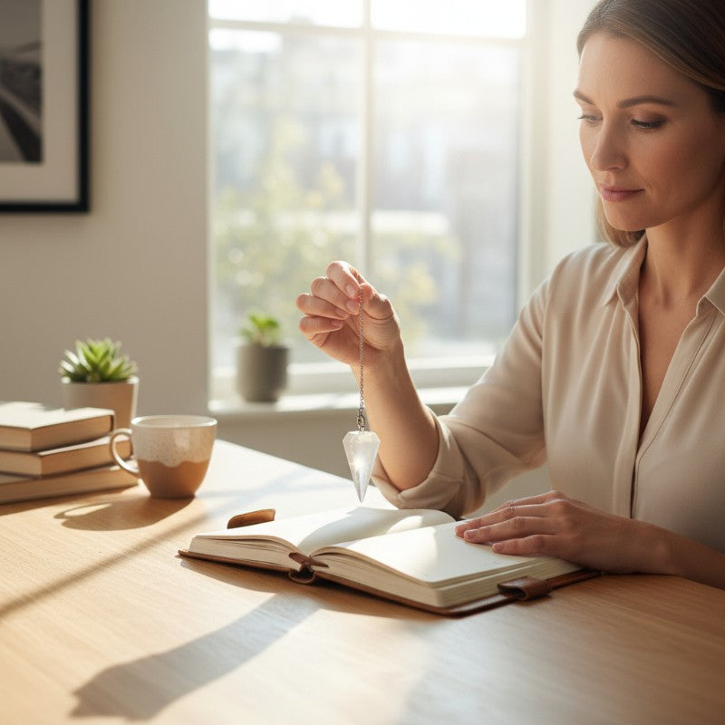 Pendule cristal de roche hexagonal Brésil A