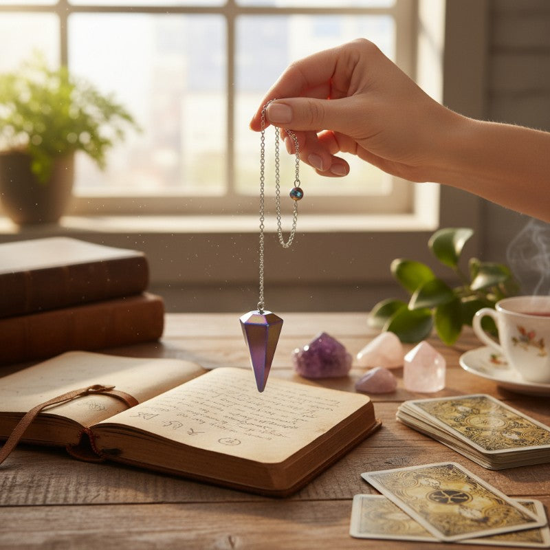 Pendule hématite arc en ciel hexagonal Chine A