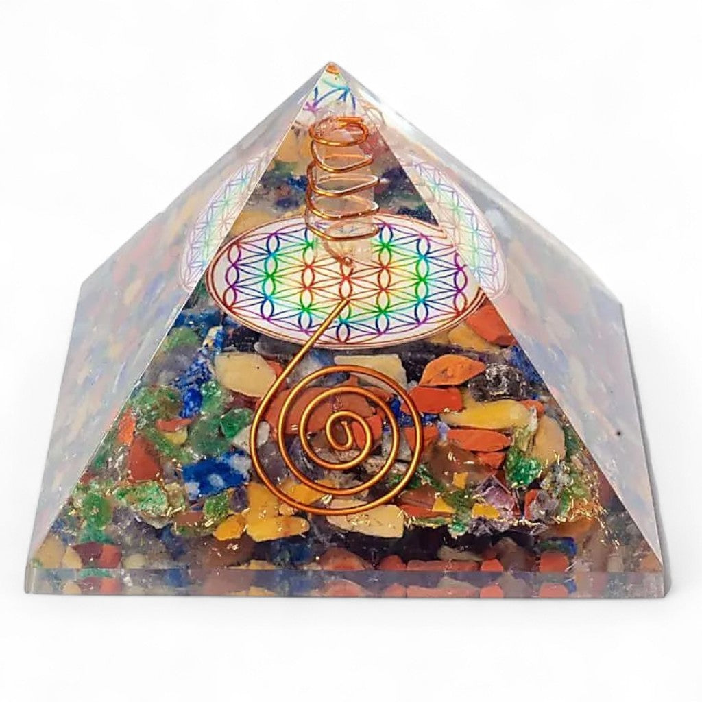 Pyramide orgonite 7 chakras pointes de Cristal (75mm)