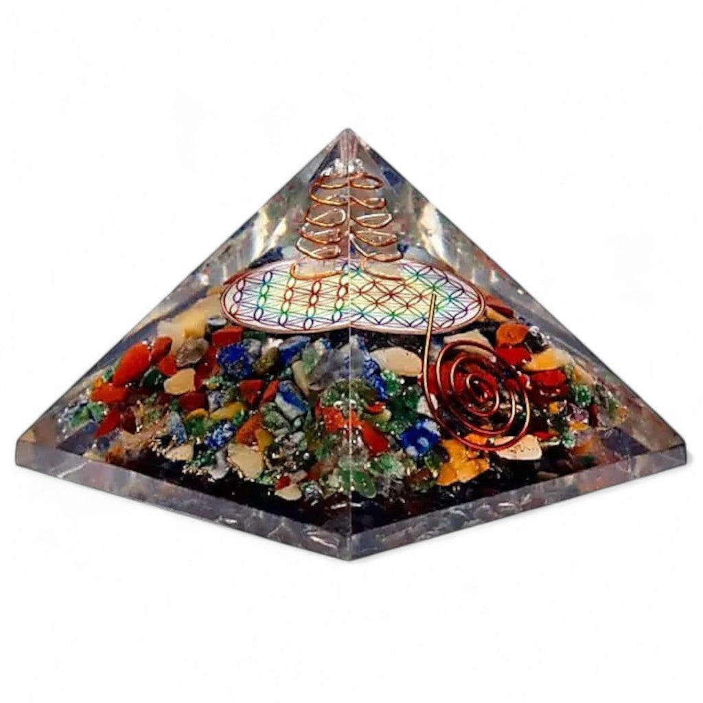 Pyramide orgonite 7 chakras pointes de Cristal (75mm)