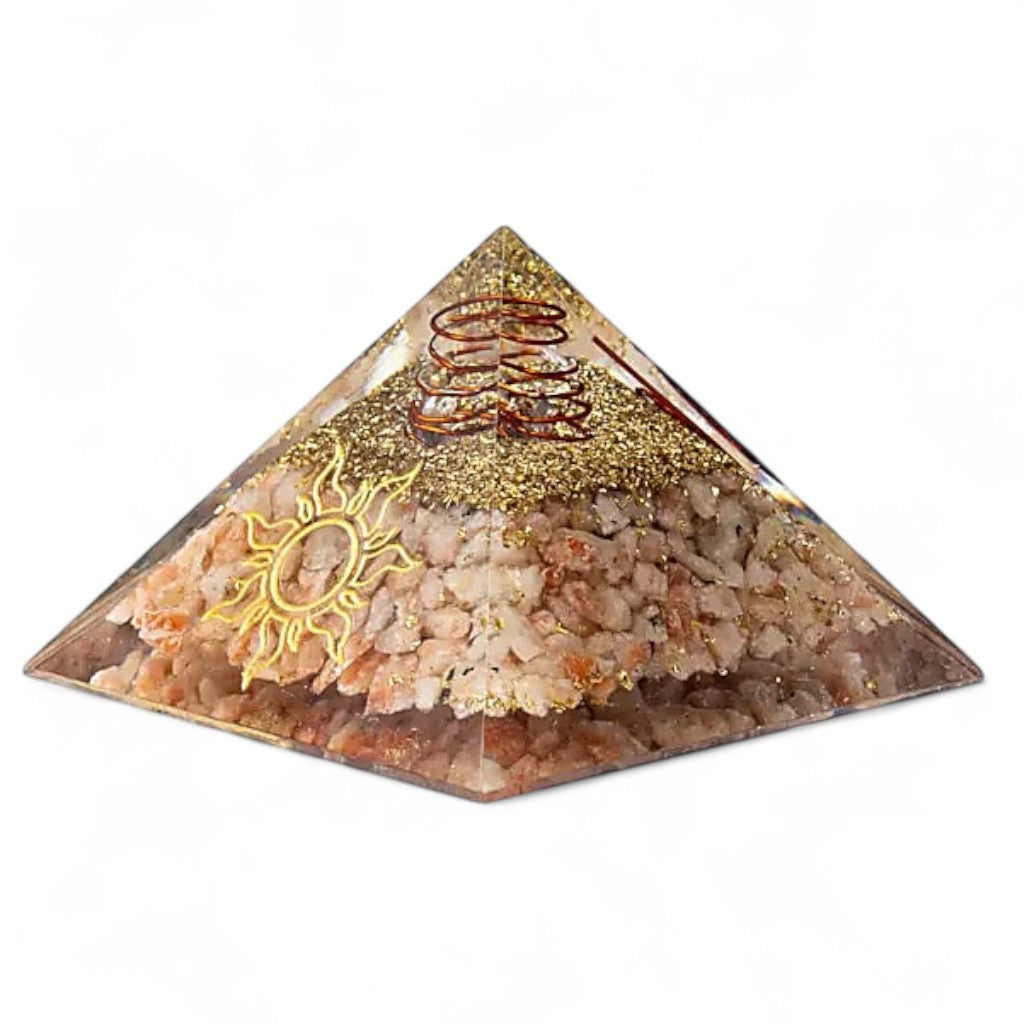 Pyramide orgonite pierre de soleil symbole solaire (75mm)