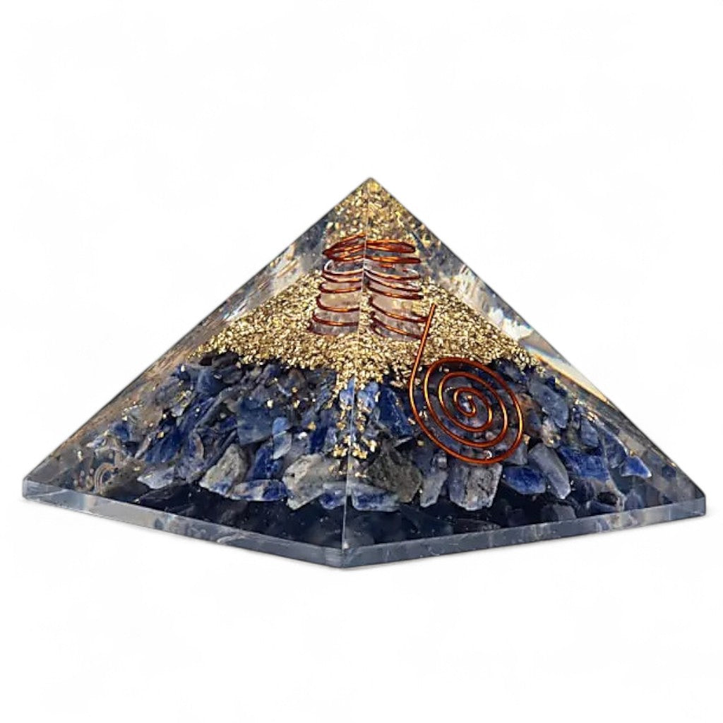 Pyramide orgonite sodalite lune et étoile (75mm)