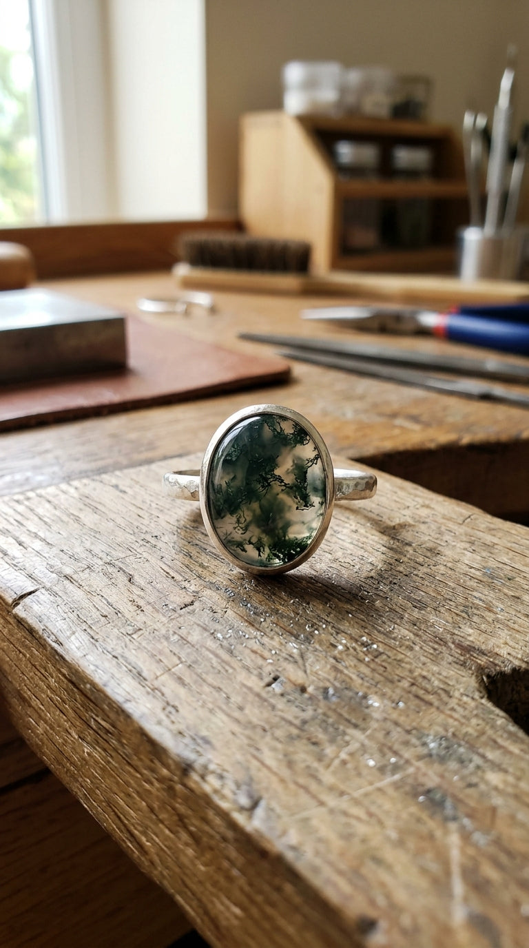 Moosachat-Ring | Naturstein, Lieferung innerhalb von 24–48 Stunden