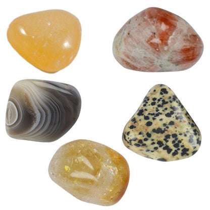 Assortiment de pierres roulées: joie intérieure 5 pierres - La Boite à Cailloux