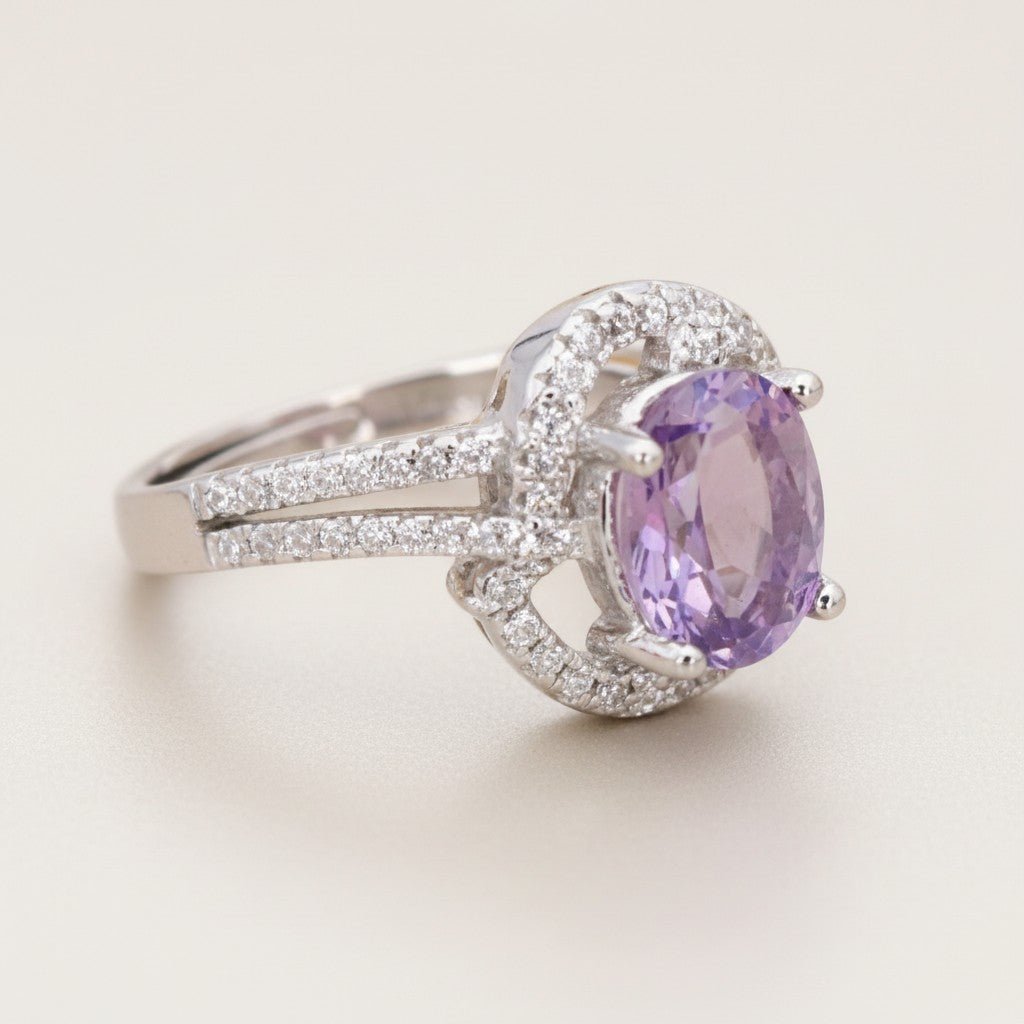 Bague améthyste Brésil AAA argent 925 Rhodié - La Boite à Cailloux