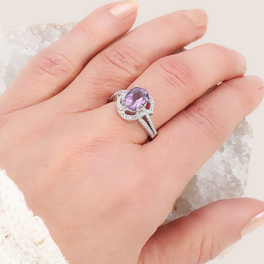 Bague améthyste Brésil AAA argent 925 Rhodié - La Boite à Cailloux