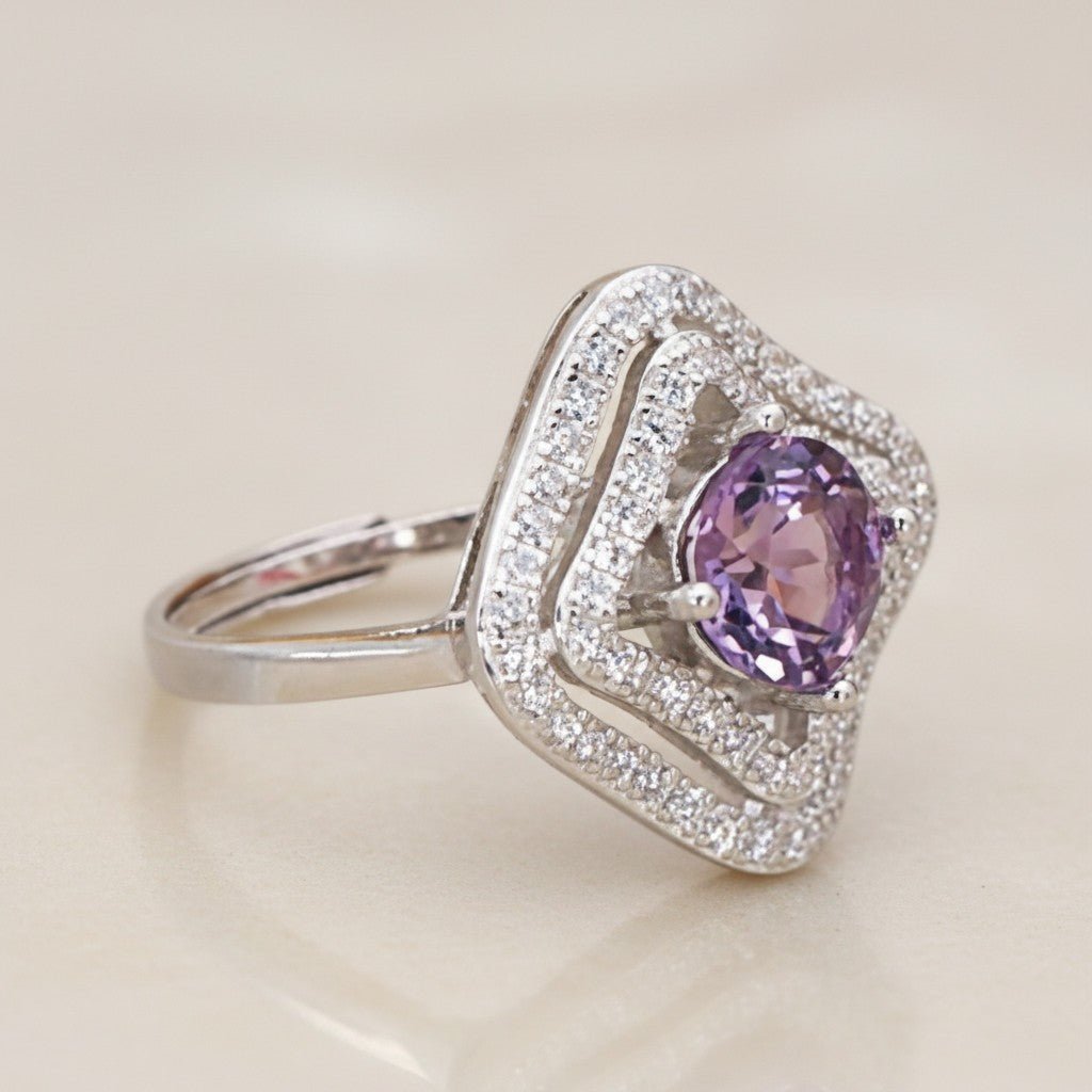 Bague améthyste Brésil AAA argent 925 Rhodié - La Boite à Cailloux