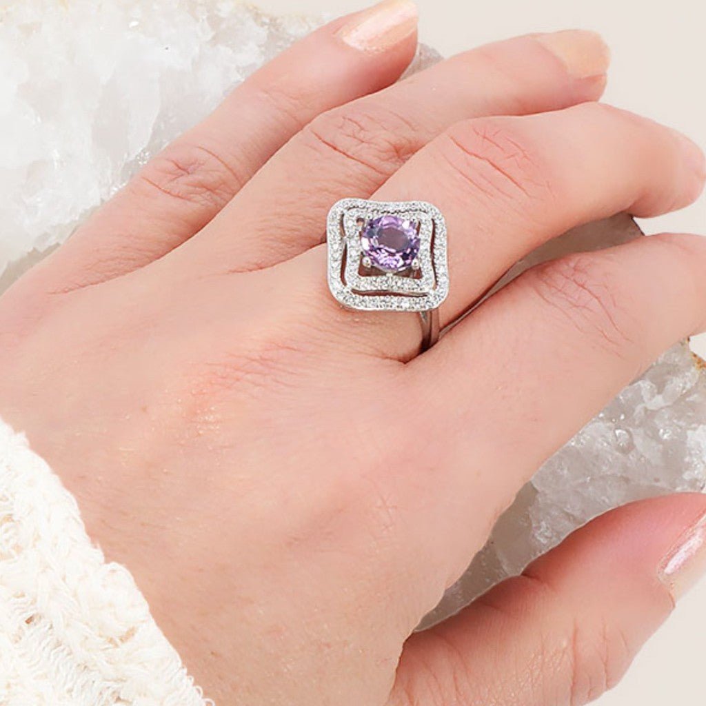 Bague améthyste Brésil AAA argent 925 Rhodié - La Boite à Cailloux