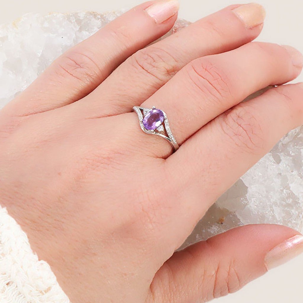Bague améthyste Brésil AAA argent 925 Rhodié - La Boite à Cailloux