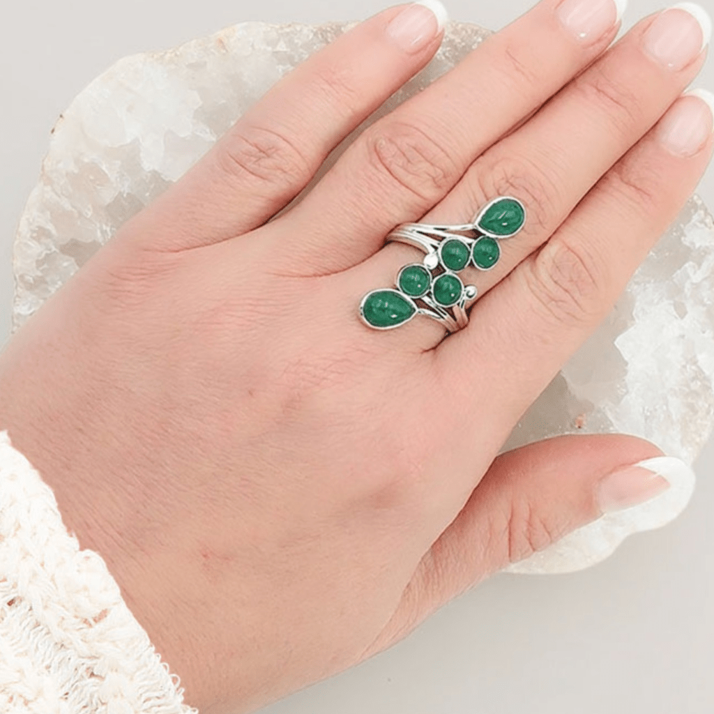 Bague Aventurine verte Brésil AA argent 925 - La Boite à Cailloux