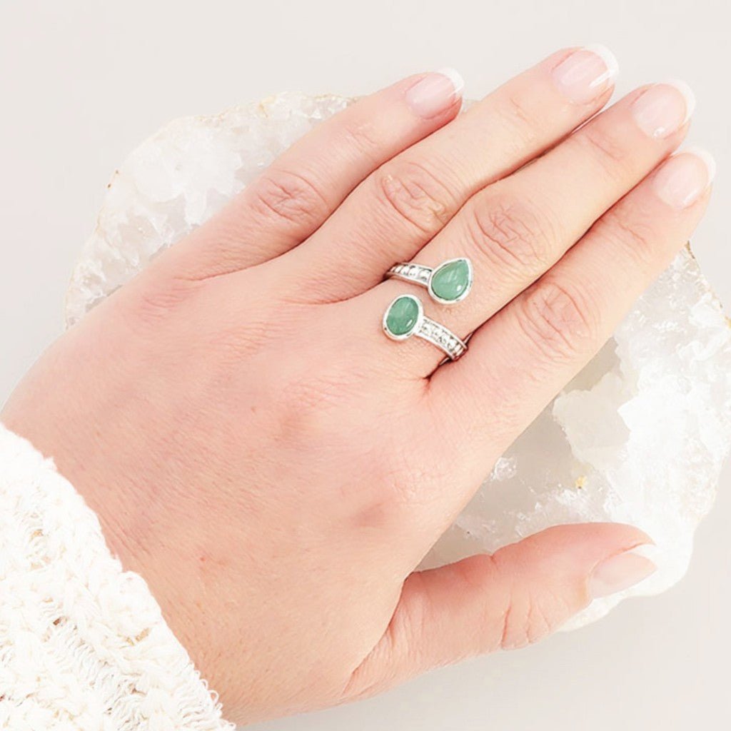 Bague Aventurine verte Brésil AA argent 925 - La Boite à Cailloux