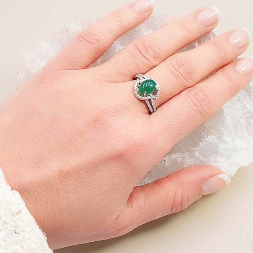 Bague chrysoprase Australie AAA argent 925 Rhodié - La Boite à Cailloux