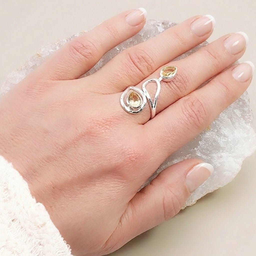 Bague Citrine naturelle Brésil AA argent 925 - La Boite à Cailloux