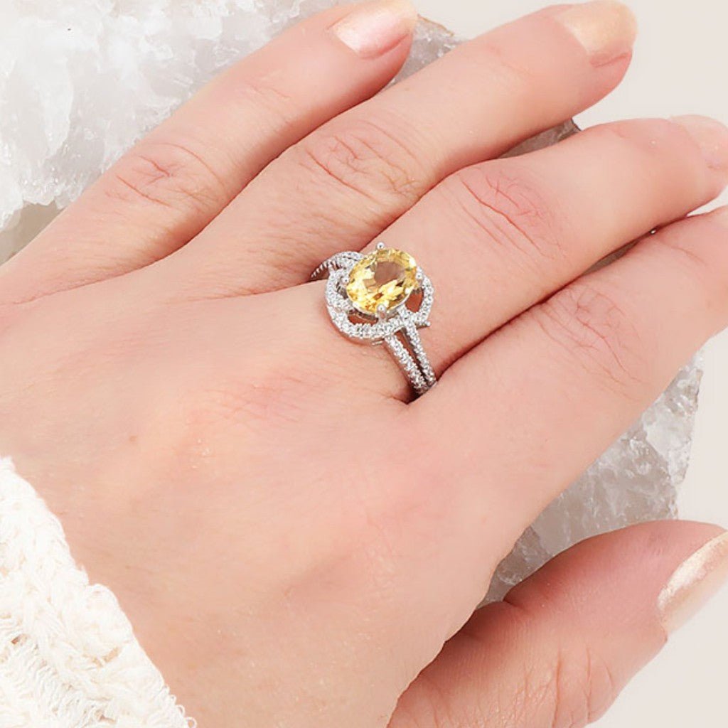 Bague Citrine naturelle Madagascar AAA argent 925 Rhodié - La Boite à Cailloux