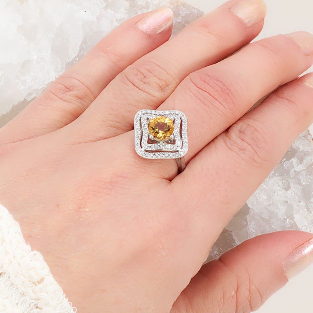 Bague Citrine naturelle Madagascar AAA argent 925 Rhodié - La Boite à Cailloux