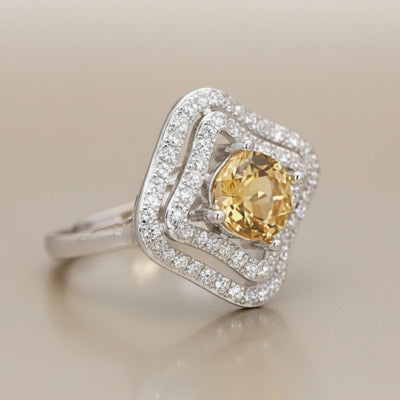 Bague Citrine naturelle Madagascar AAA argent 925 Rhodié