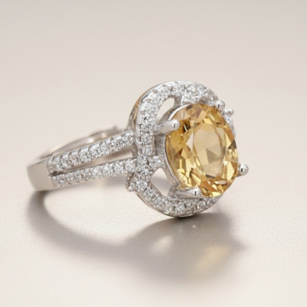 Bague Citrine naturelle Madagascar AAA argent 925 Rhodié - La Boite à Cailloux