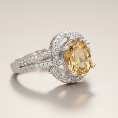 Bague Citrine naturelle Madagascar AAA argent 925 Rhodié