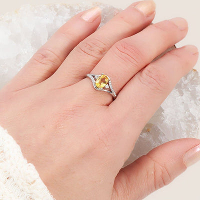 Bague Citrine naturelle Madagascar AAA argent 925 Rhodié