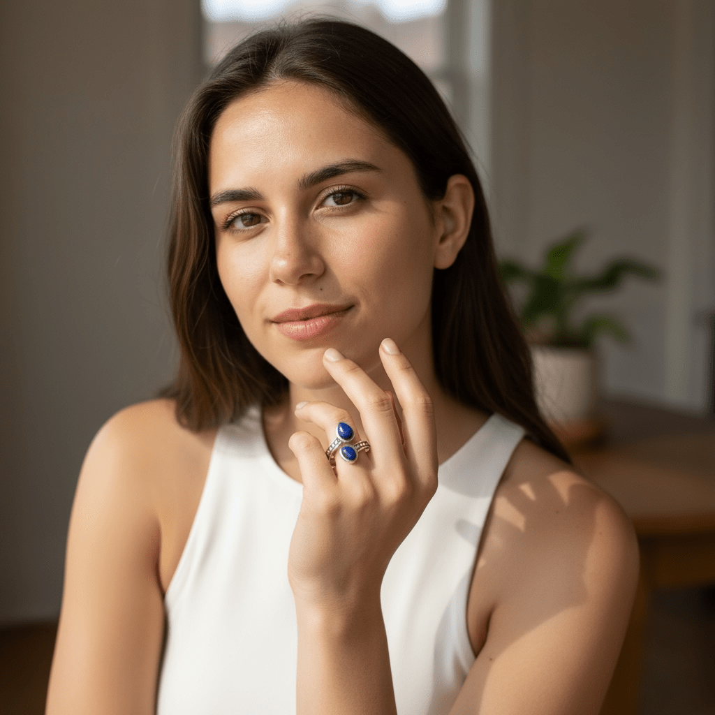 Bague lapis lazuli Afghanistan AA argent 925 - La Boite à Cailloux