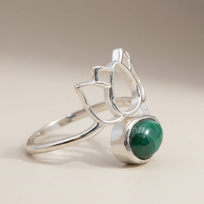 Bague Malachite Congo AA argent 925 - La Boite à Cailloux