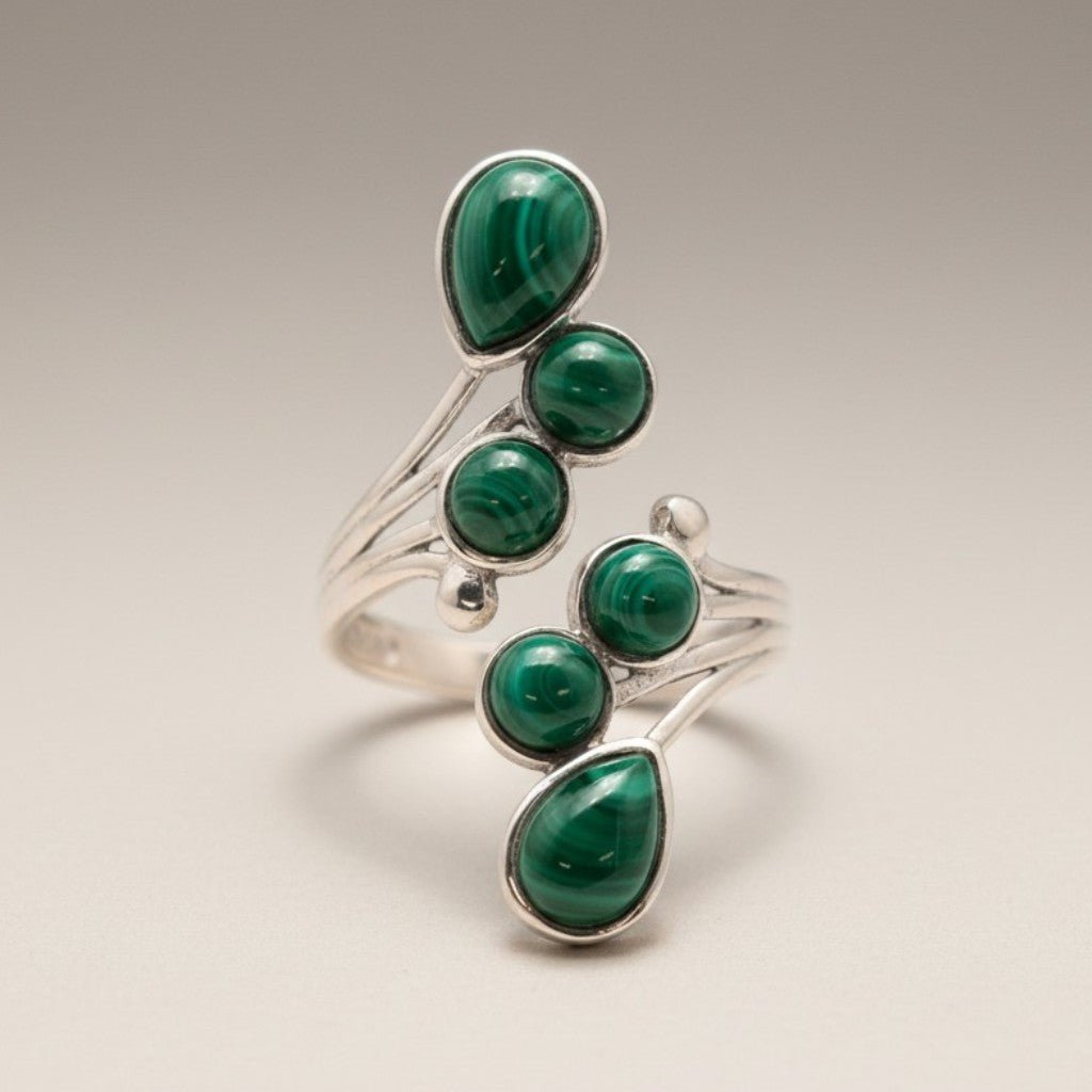 Bague Malachite Congo AA argent 925 - La Boite à Cailloux